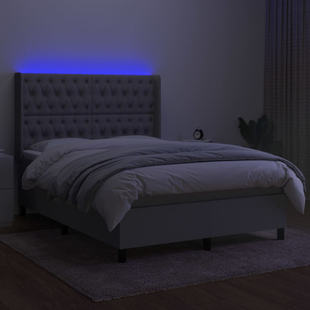 kontinentalseng med LED-lys 140x190 cm stof lysegrå