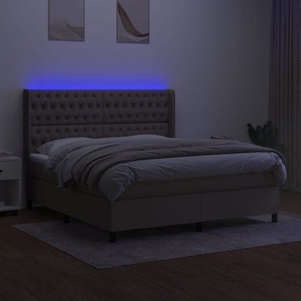 kontinentalseng med LED-lys 160x200 cm stof gråbrun