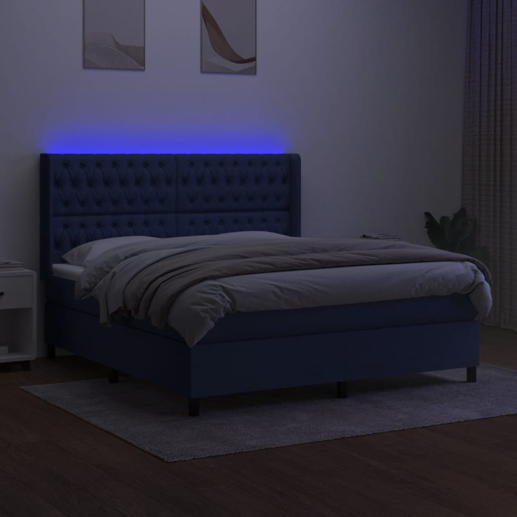kontinentalseng med LED-lys 180x200 cm stof blå