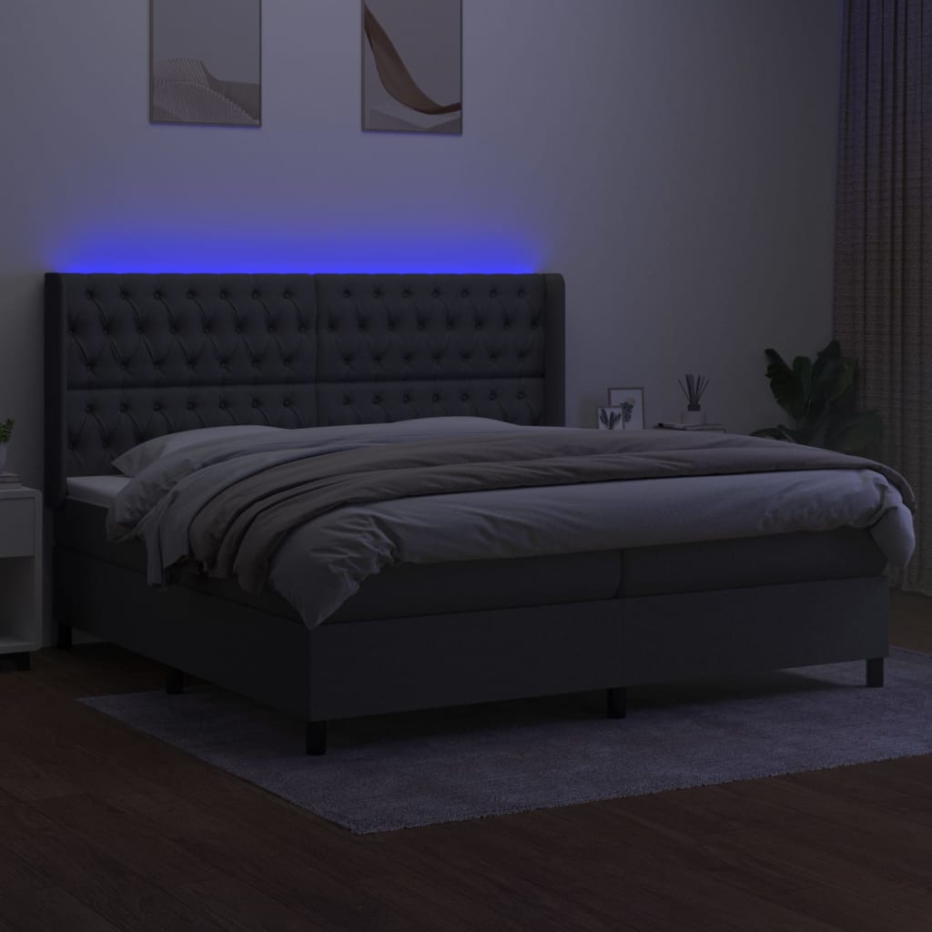 kontinentalseng med LED-lys 200x200 cm stof mørkegrå