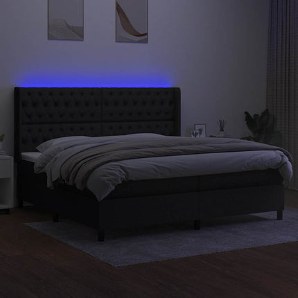 kontinentalseng med LED-lys 200x200 cm stof sort