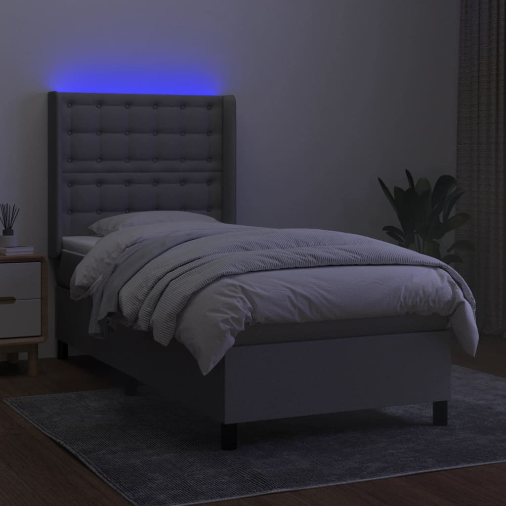 kontinentalseng med LED-lys 80x200 cm stof lysegrå