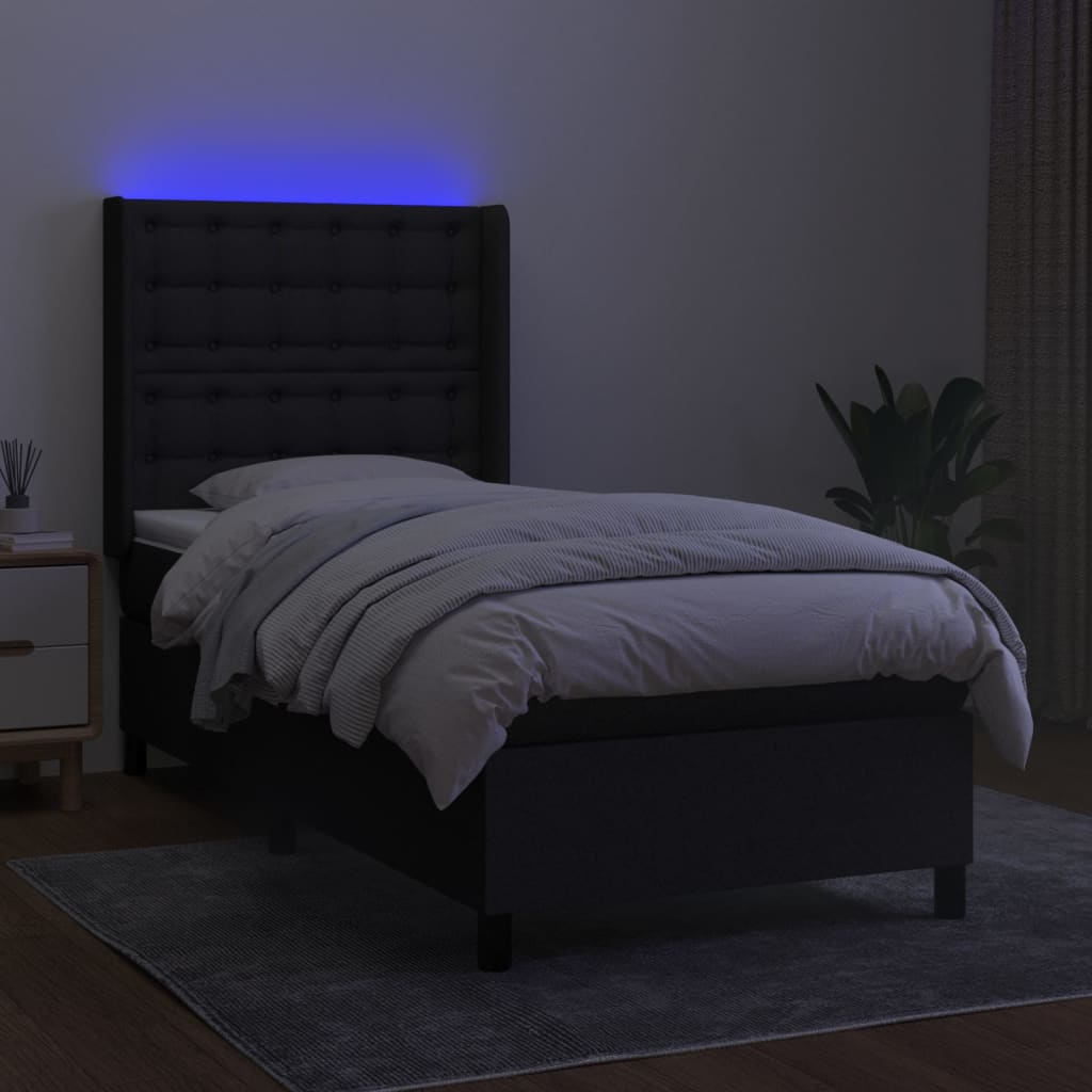 kontinentalseng med LED-lys 80x200 cm stof sort