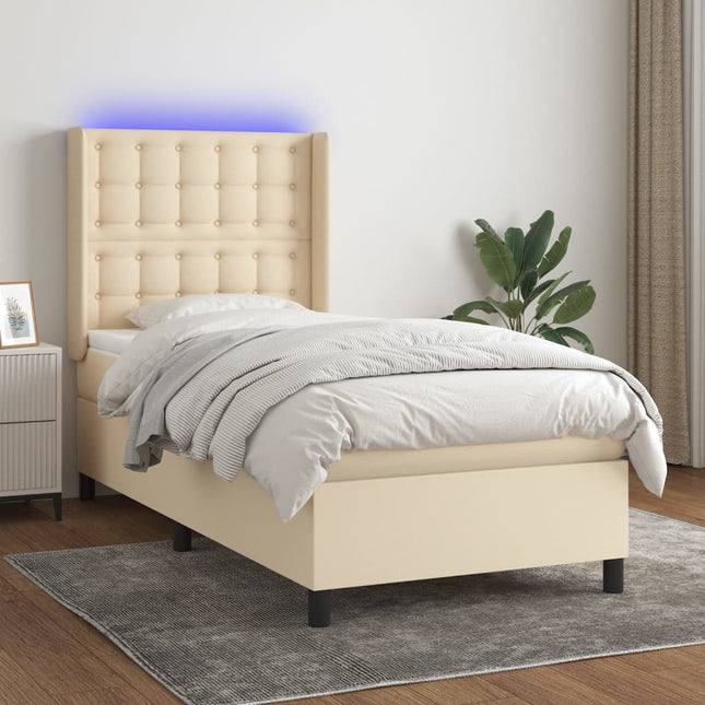 kontinentalseng med LED-lys 80x200 cm stof cremefarvet