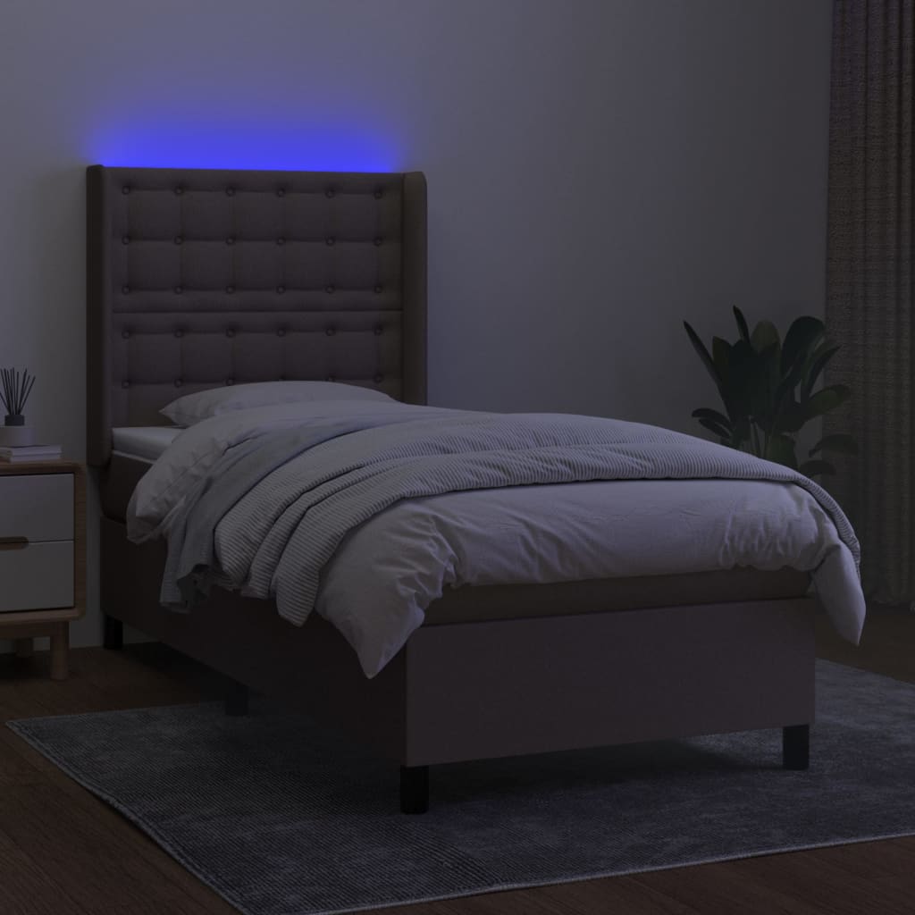 kontinentalseng med LED-lys 90x200 cm stof gråbrun