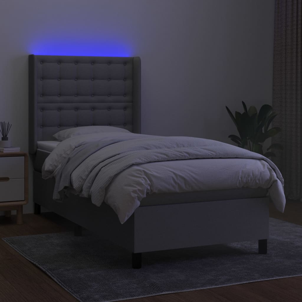 kontinentalseng med LED-lys 100x200 cm stof lysegrå
