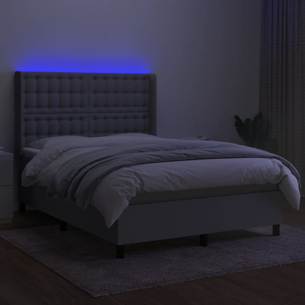 kontinentalseng med LED-lys 140x190 cm stof lysegrå