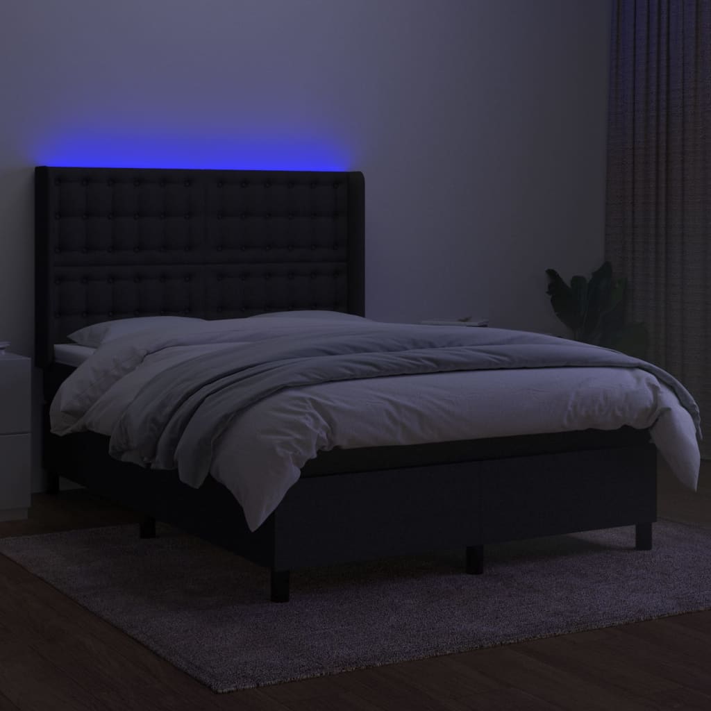 kontinentalseng med LED-lys 140x200 cm stof sort
