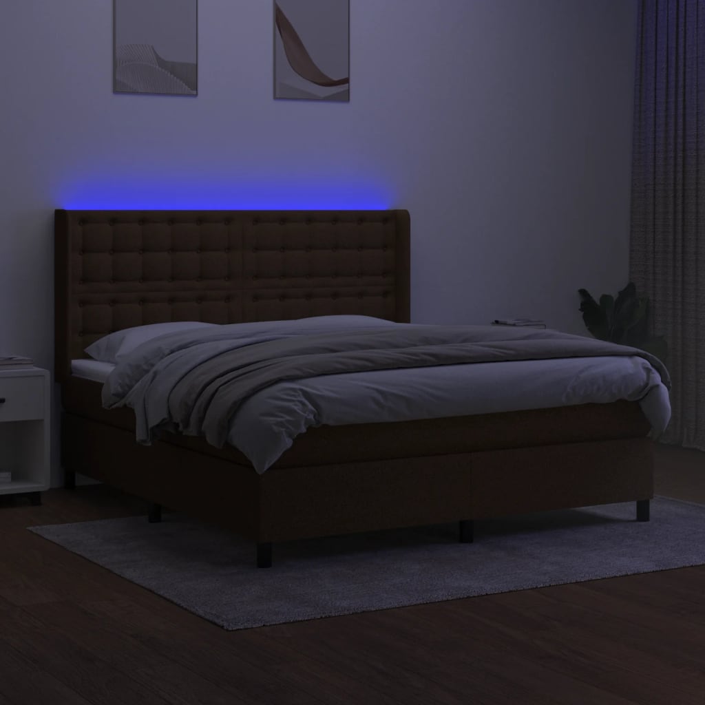 kontinentalseng med LED-lys 180x200 cm stof mørkebrun