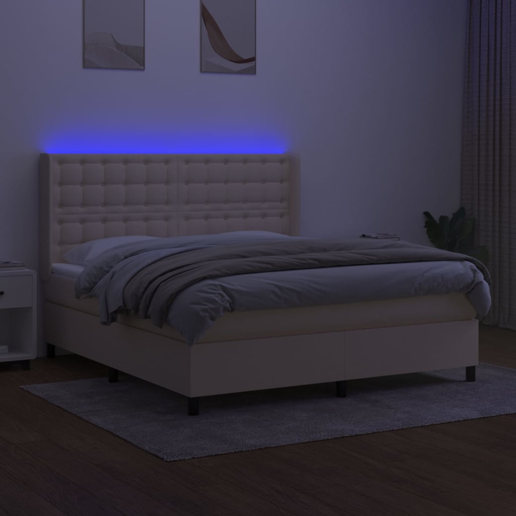 kontinentalseng med LED-lys 180x200 cm stof cremefarvet