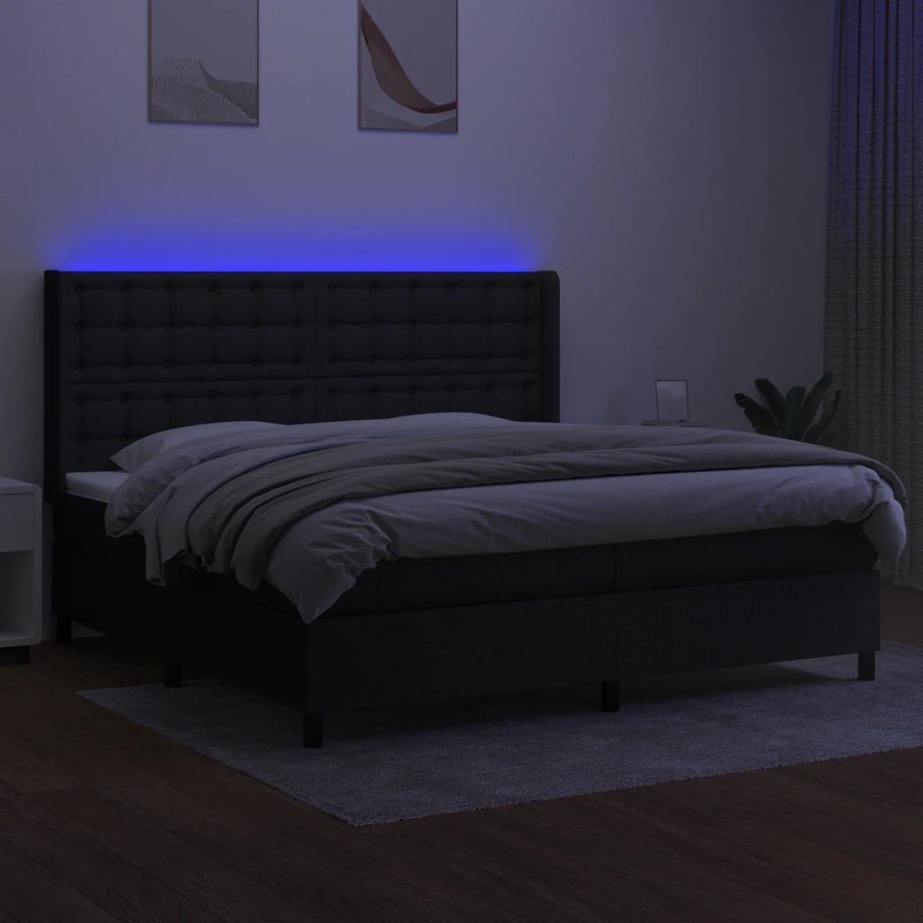 kontinentalseng med LED-lys 200x200 cm stof sort