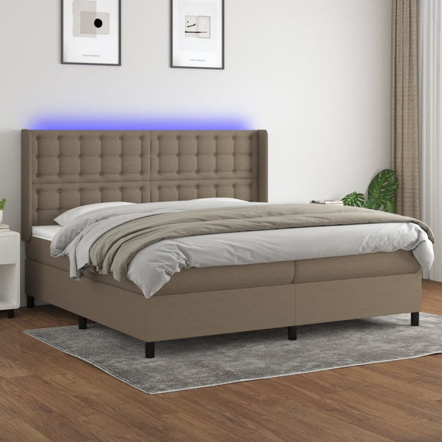 kontinentalseng med LED-lys 200x200 cm stof gråbrun
