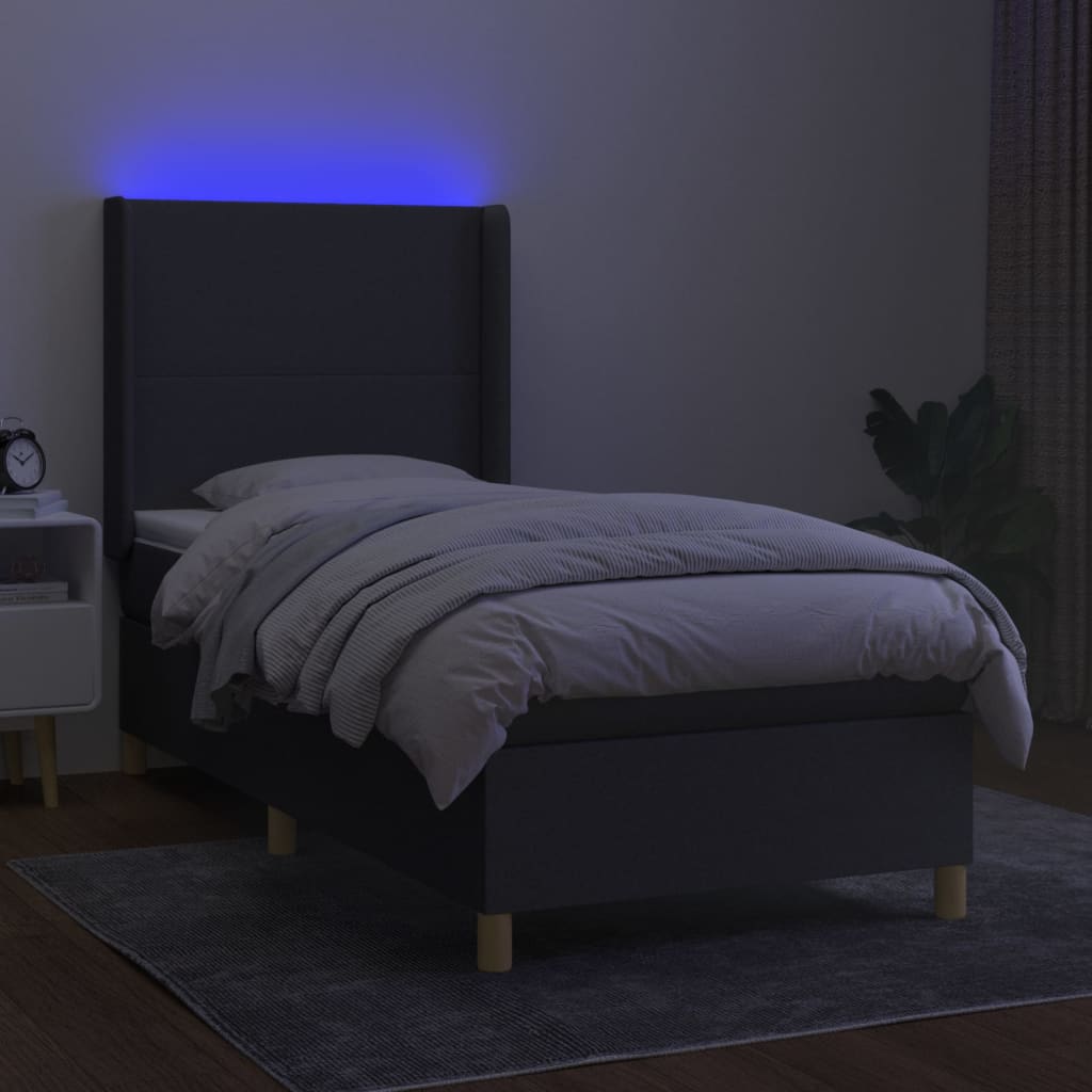 kontinentalseng med LED-lys 80x200 cm stof mørkegrå