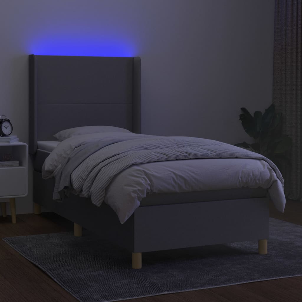 kontinentalseng med LED-lys 90x190 cm stof lysegrå