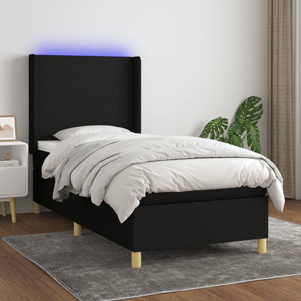 kontinentalseng med LED-lys 90x200 cm stof sort