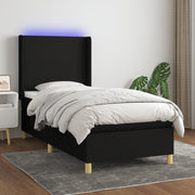 kontinentalseng med LED-lys 90x200 cm stof sort