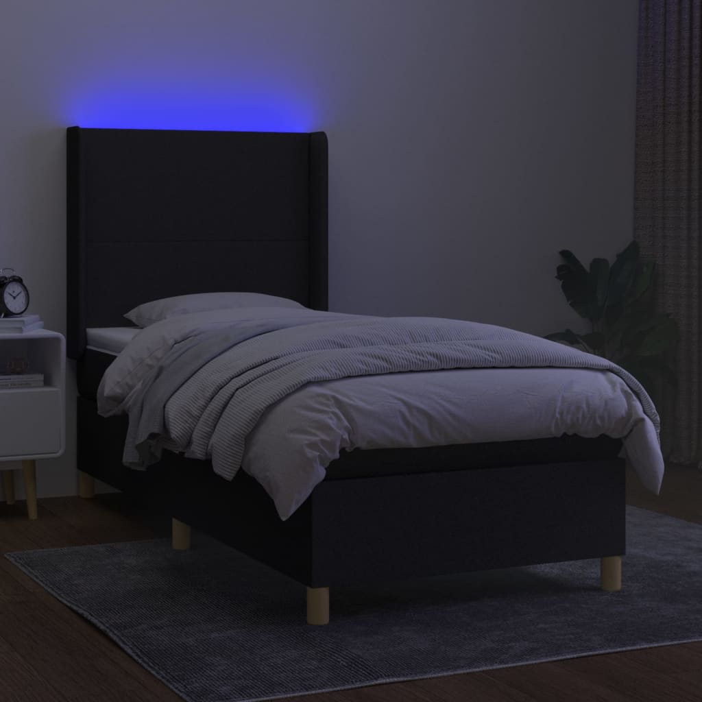 kontinentalseng med LED-lys 100x200 cm stof sort