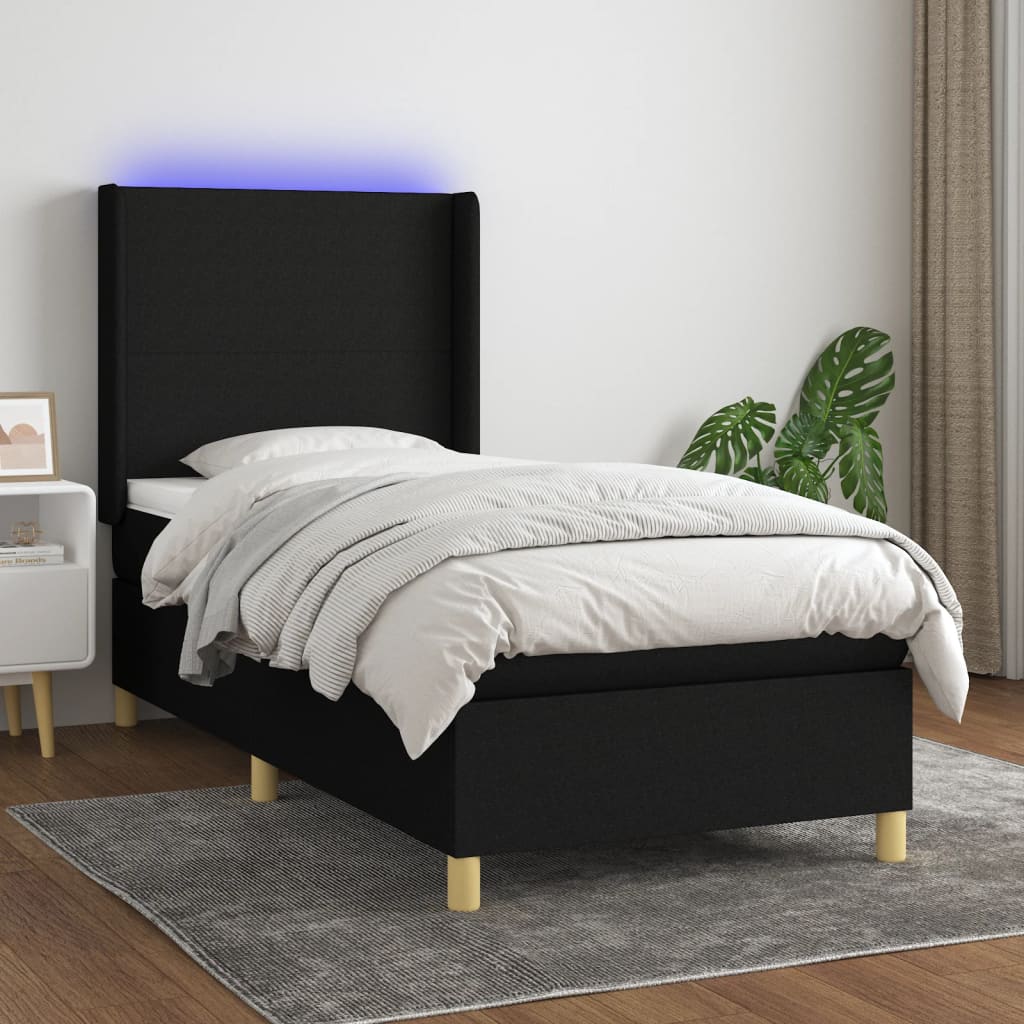 kontinentalseng med LED-lys 100x200 cm stof sort