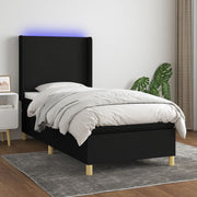 kontinentalseng med LED-lys 100x200 cm stof sort