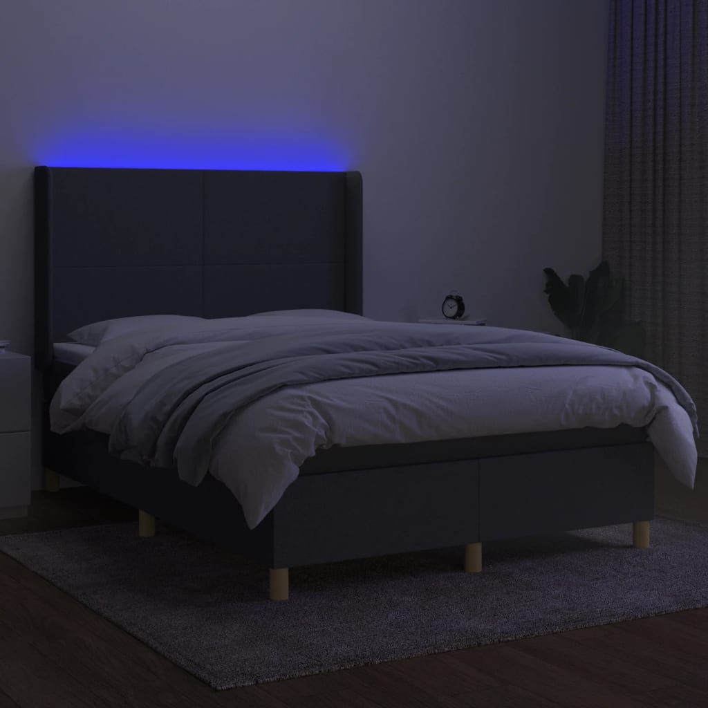 kontinentalseng med LED-lys 140x190 cm stof mørkegrå