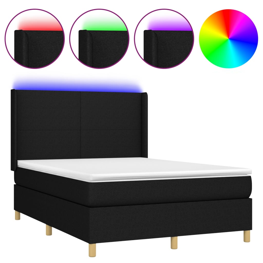 kontinentalseng med LED-lys 140x190 cm stof sort