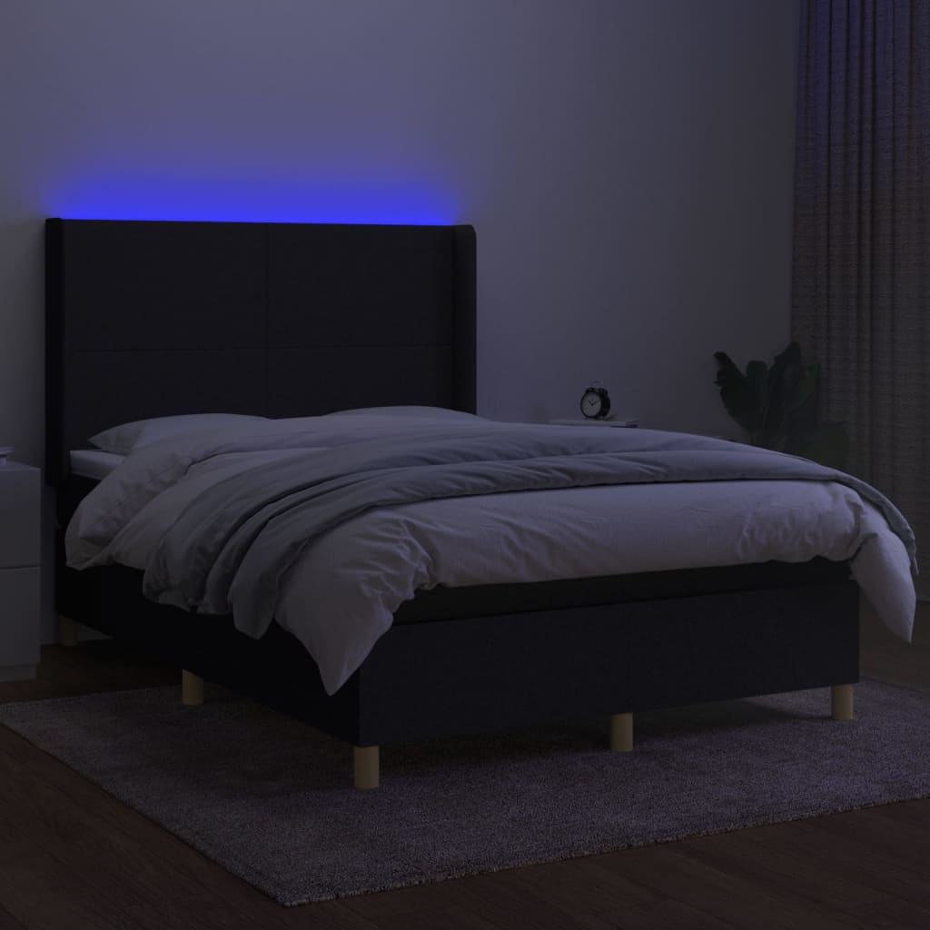 kontinentalseng med LED-lys 140x190 cm stof sort