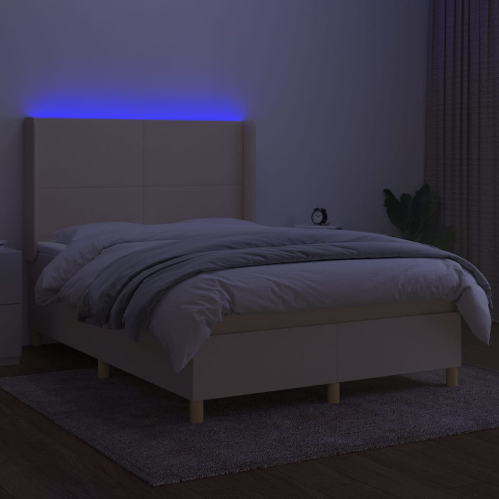 kontinentalseng med LED-lys 140x200 cm stof cremefarvet