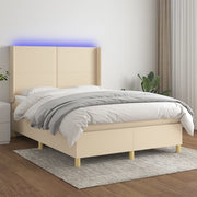 kontinentalseng med LED-lys 140x200 cm stof cremefarvet