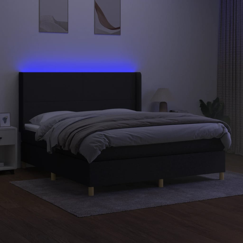 kontinentalseng med LED-lys 160x200 cm stof sort