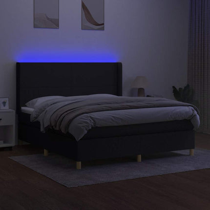 kontinentalseng med LED-lys 160x200 cm stof sort