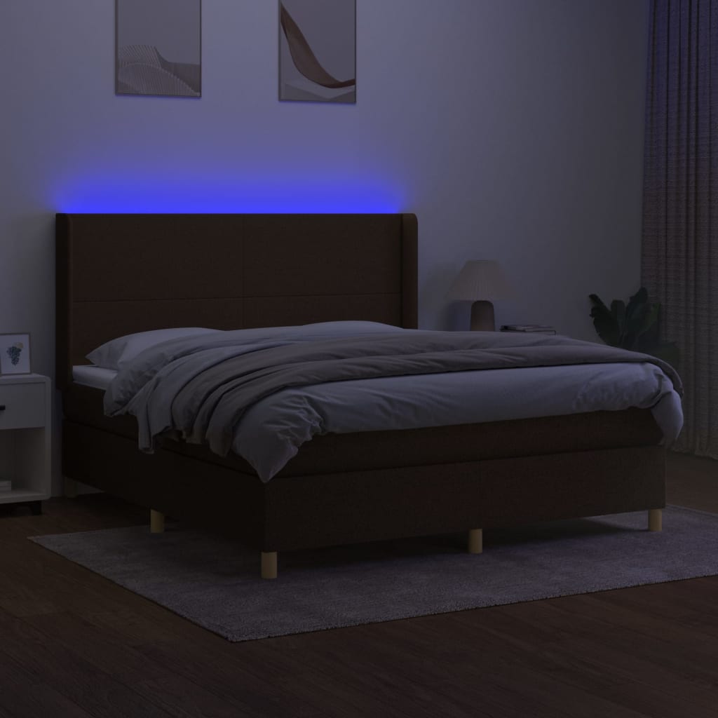 kontinentalseng med LED-lys 160x200 cm stof mørkebrun