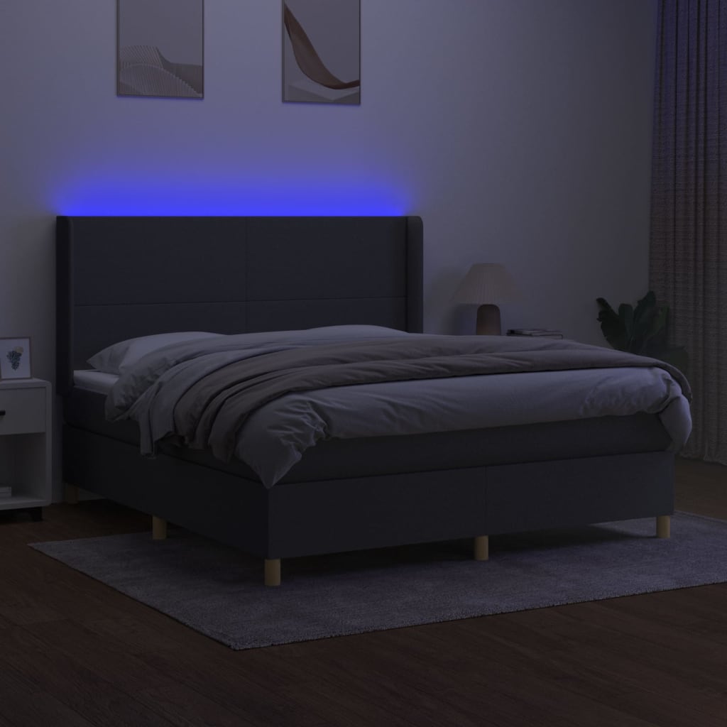 kontinentalseng med LED-lys 180x200 cm stof mørkegrå