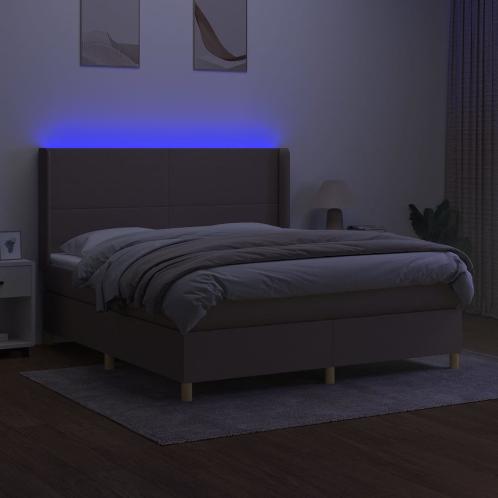 kontinentalseng med LED-lys 180x200 cm stof gråbrun