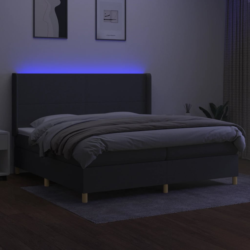 kontinentalseng med LED-lys 200x200 cm stof mørkegrå