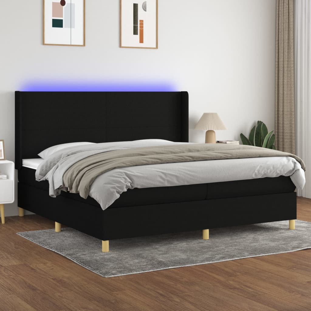 kontinentalseng med LED-lys 200x200 cm stof sort