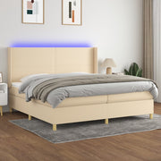 kontinentalseng med LED-lys 200x200 cm stof cremefarvet