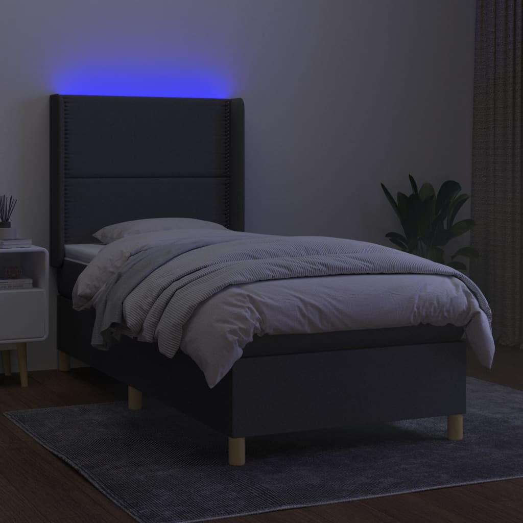 kontinentalseng med LED-lys 90x200 cm stof mørkegrå