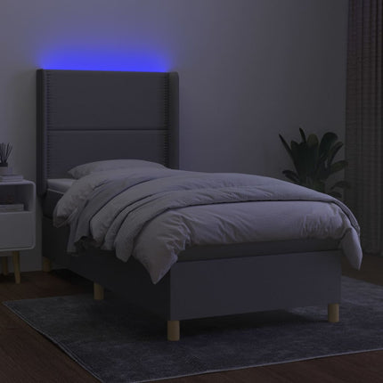 kontinentalseng med LED-lys 100x200 cm stof lysegrå