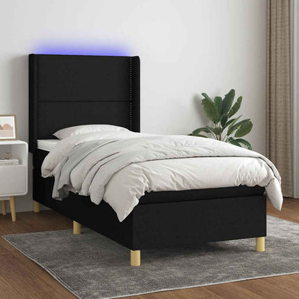kontinentalseng med LED-lys 100x200 cm stof sort