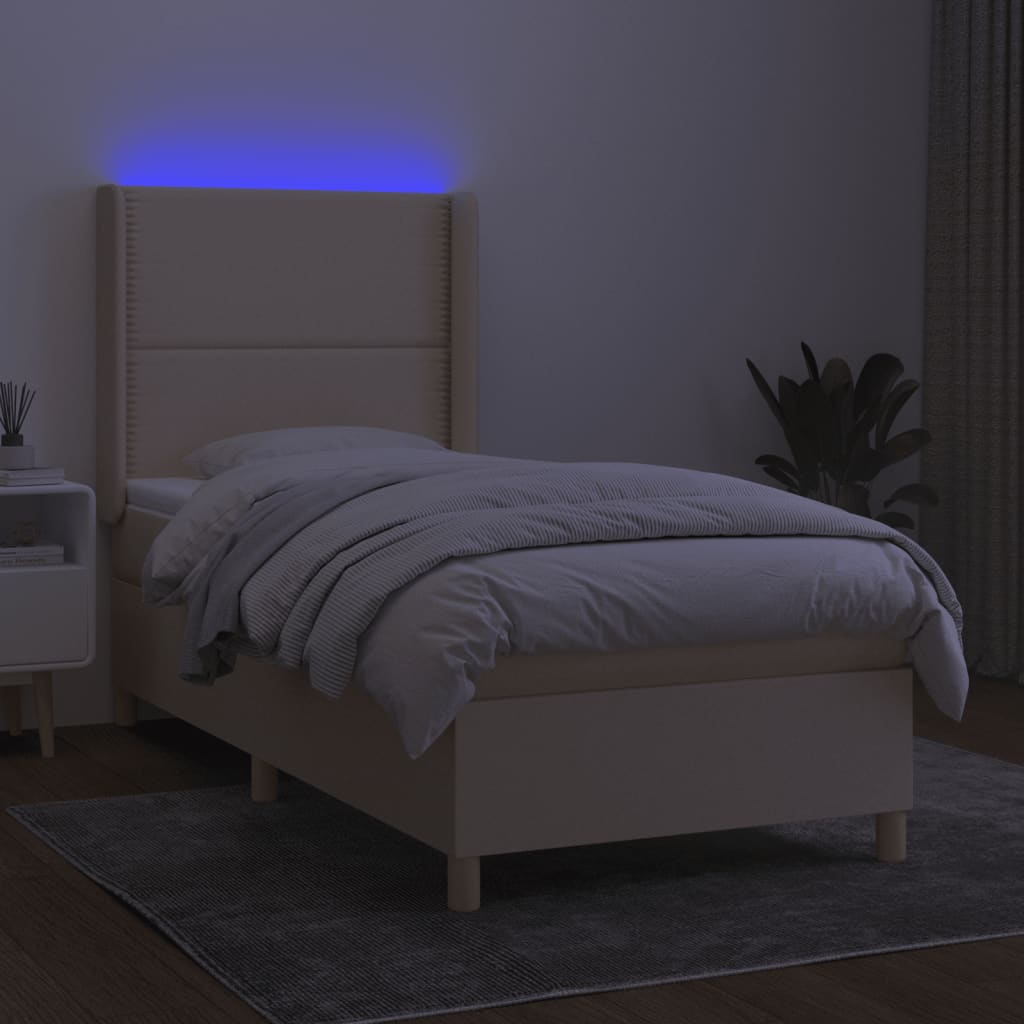 kontinentalseng med LED-lys 100x200 cm stof cremefarvet