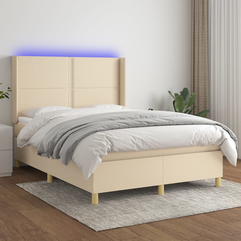 kontinentalseng med LED-lys 140x190 cm stof cremefarvet