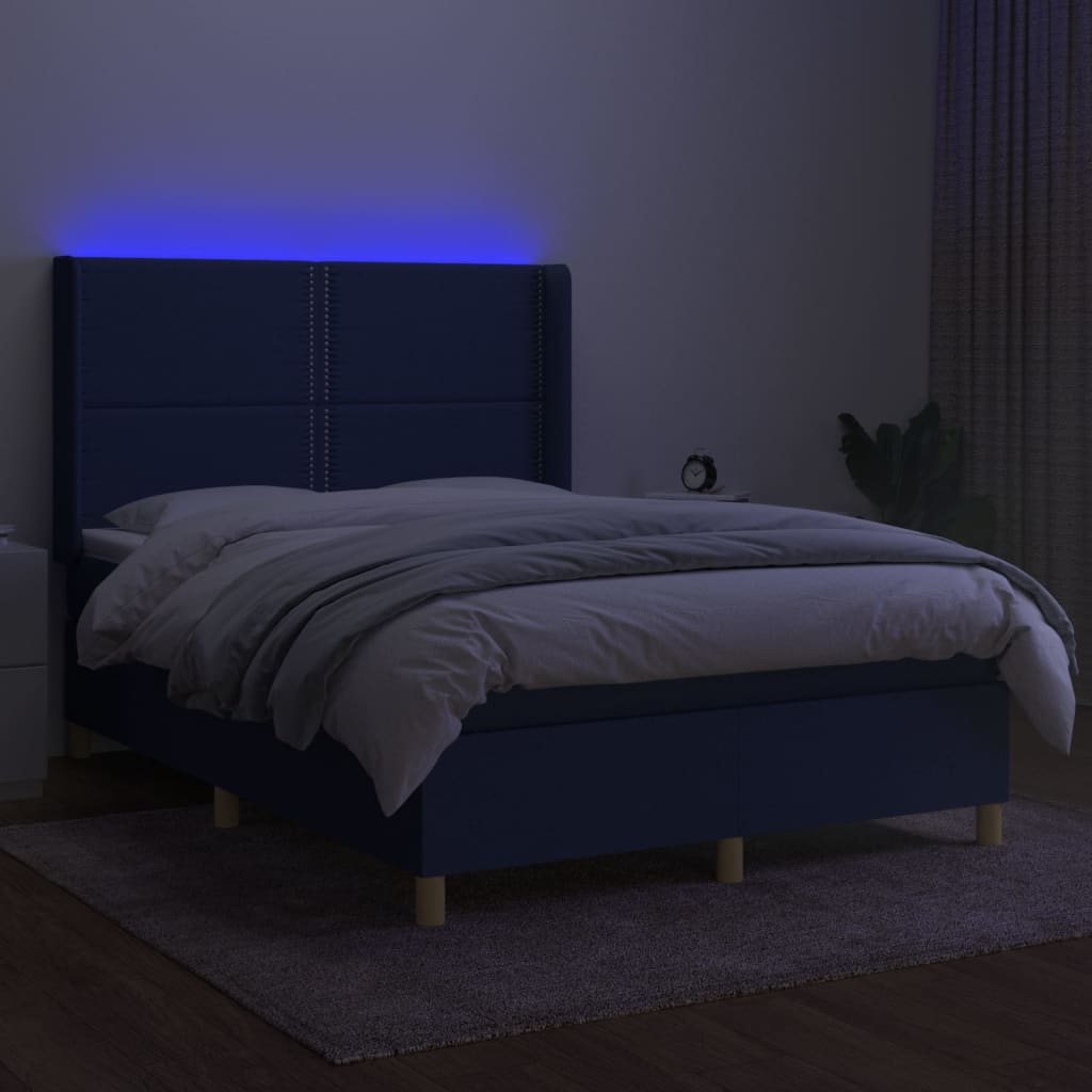 kontinentalseng med LED-lys 140x190 cm stof blå