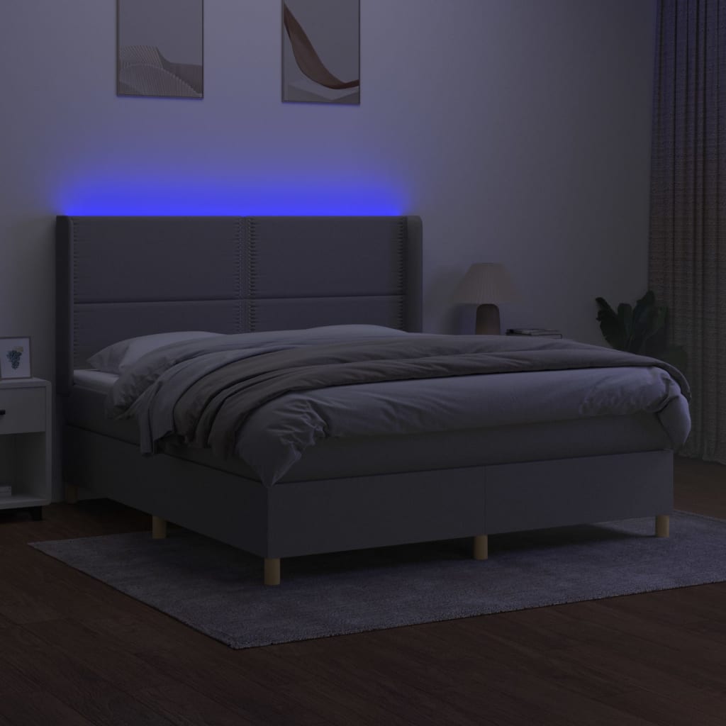 kontinentalseng med LED-lys 180x200 cm stof lysegrå