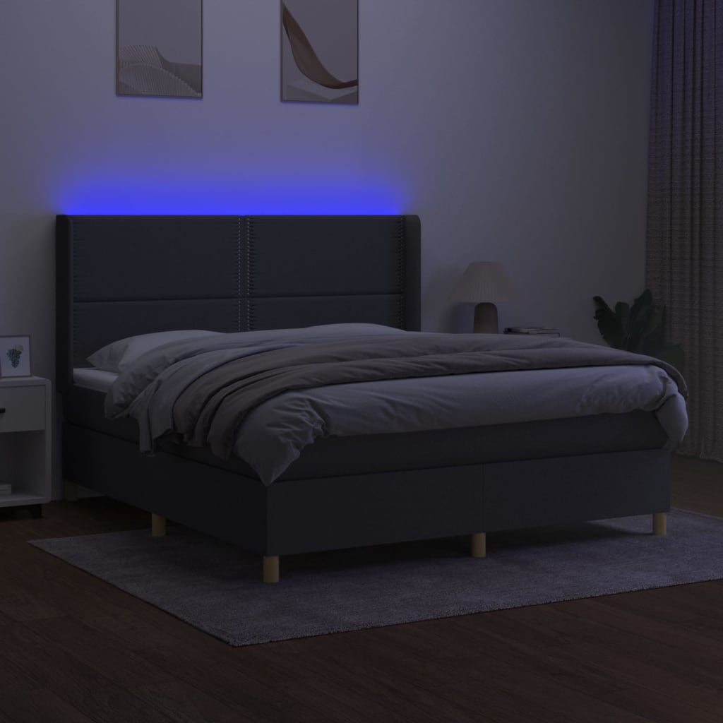 kontinentalseng med LED-lys 180x200 cm stof mørkegrå