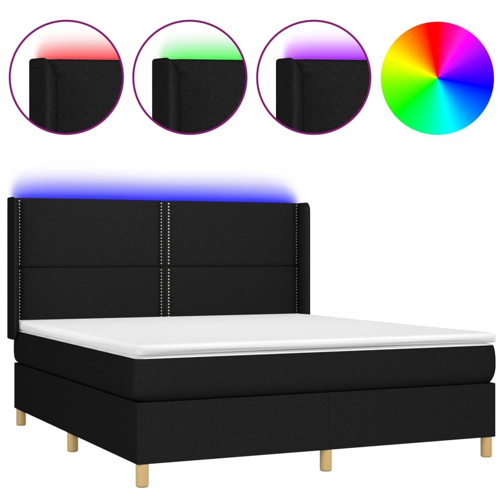 kontinentalseng med LED-lys 180x200 cm stof sort