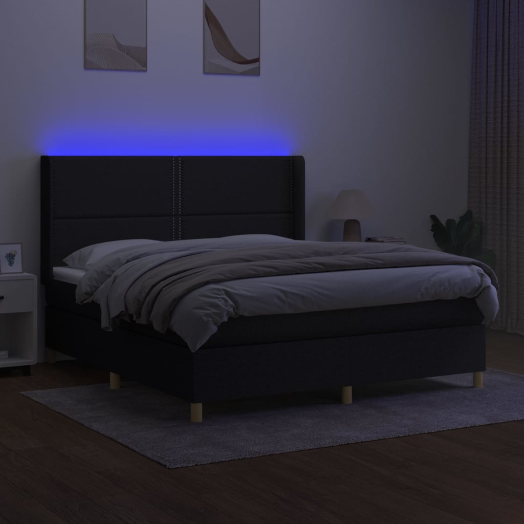 kontinentalseng med LED-lys 180x200 cm stof sort