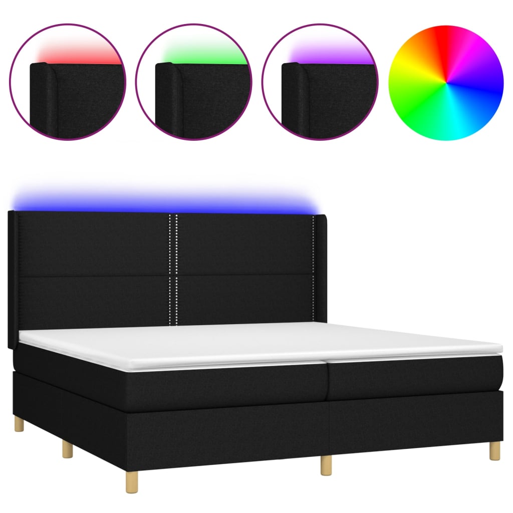kontinentalseng med LED-lys 200x200 cm stof sort