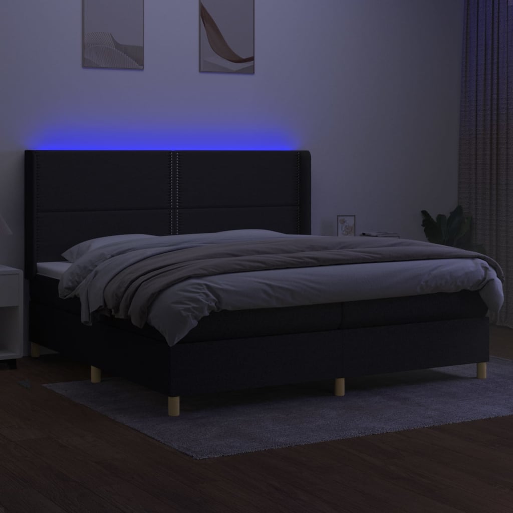 kontinentalseng med LED-lys 200x200 cm stof sort