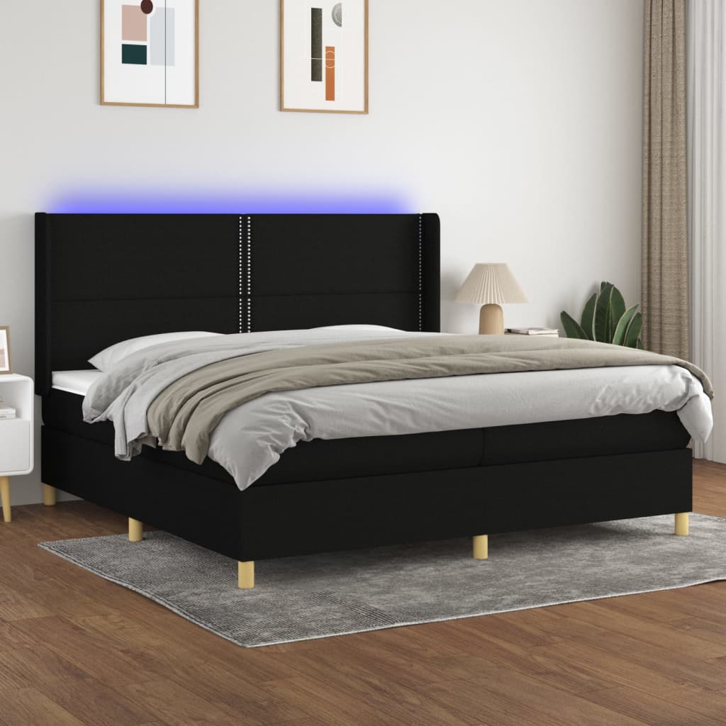 kontinentalseng med LED-lys 200x200 cm stof sort