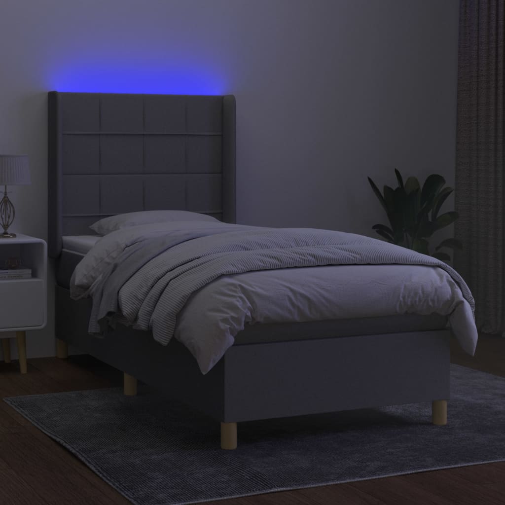 kontinentalseng med LED-lys 80x200 cm stof lysegrå